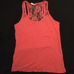 Pink tang top with lace at top