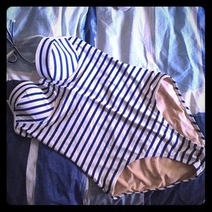 J. Crew Navy Striped One-Piece Swimsuit