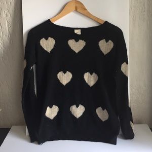 Cover Stitched Black and Cream Heart Sweater