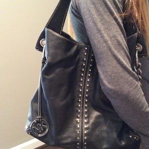Michael Kors black leather, silver studs handbag