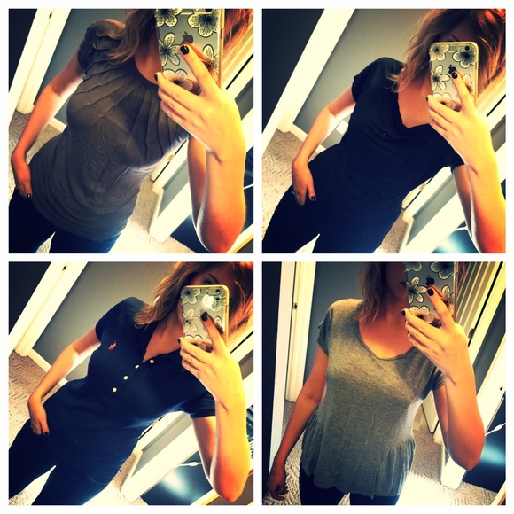 Lot of 4 short sleeve tops: gray/black/navy
