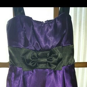 Knee Length Black & Purple Dress with Bow