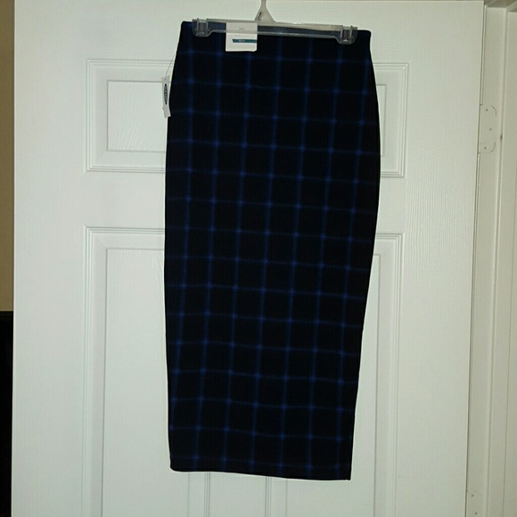 Plaid print midi skirt with front slit