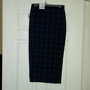 Plaid print midi skirt with front slit