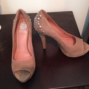 Tan suede, studded Vince Camuto Pumps