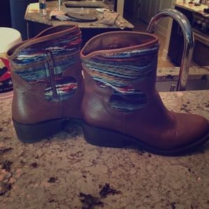 Chocolate brown boots with fabric thing at the top