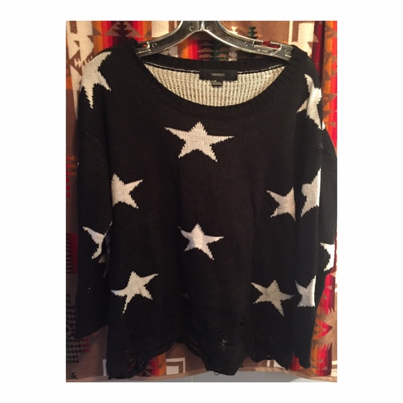 Forever 21 destroyed hem star print sweater