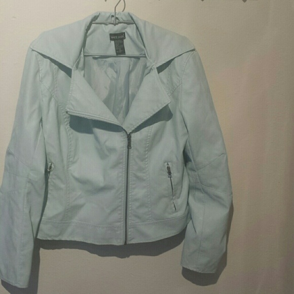 Sky blue faux leather coat