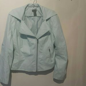 Sky blue faux leather coat