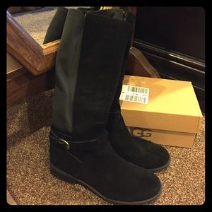 Black leather suede boots