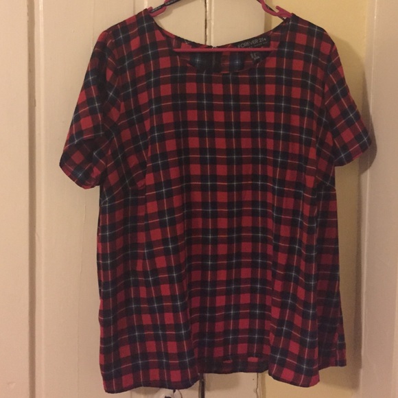 Plaid short sleeved blouse