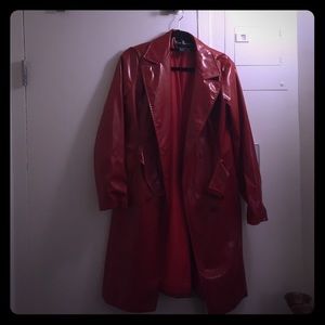 A fashionable chic red hot belted trench coat!