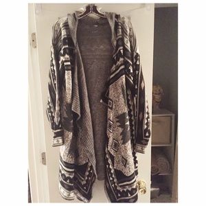 Aztec print maxi hooded cardigan