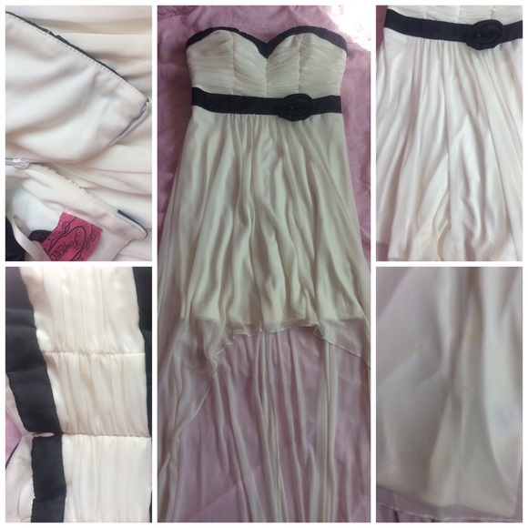 White cream black satin hi low dress prom hoco