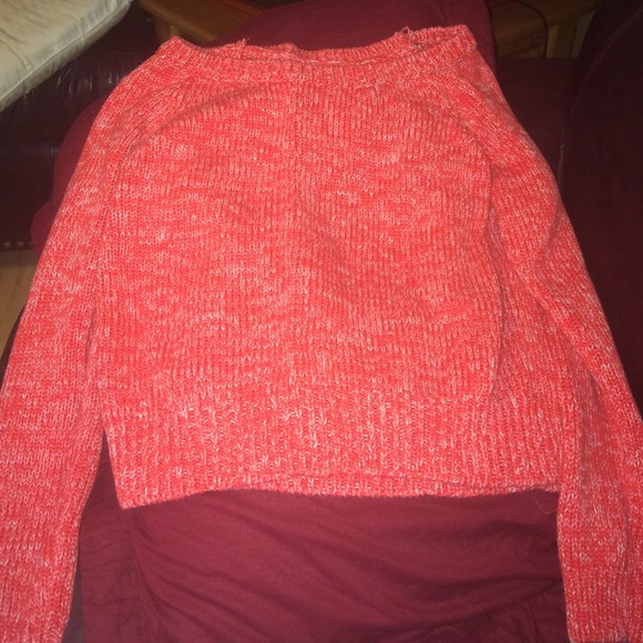 Orange and white American Eagle cropped sweater