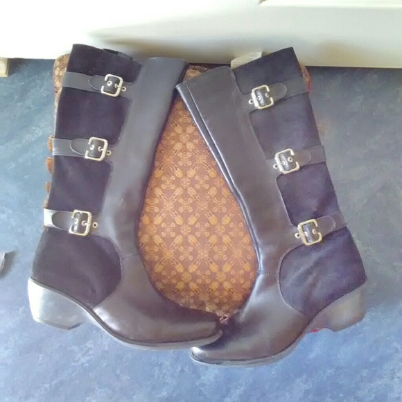 Black suede and leather boots