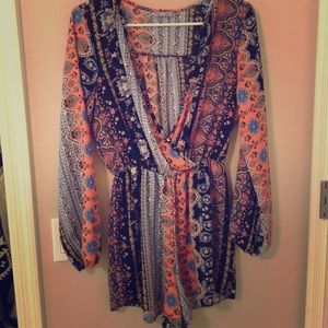 long sleeve floral romper