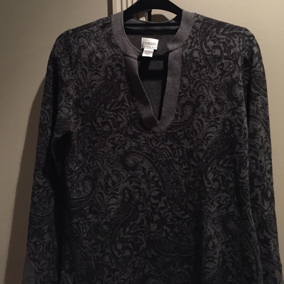 Sweater tunic. Dark grey with black and metallic