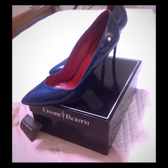 Cesare Paciotti Navy Red&Black Lace bottom heels
