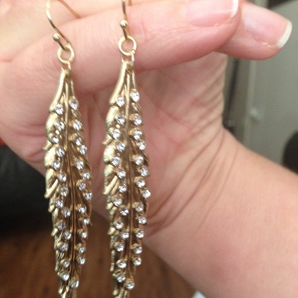 FEATHER DANGLE Earrings with RHINESTONES