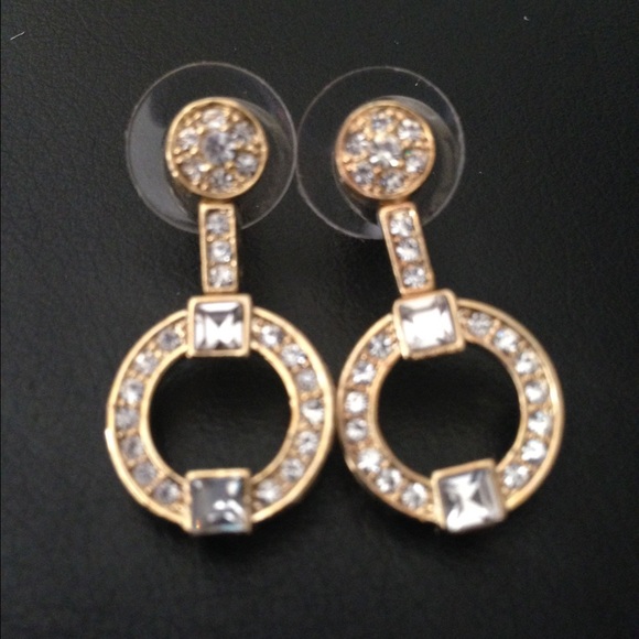 GOLD and Rhinestone Cocktail Dangle Post Earrings