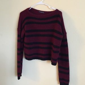 Brandy Melville Maroon and Black Knit Sweater