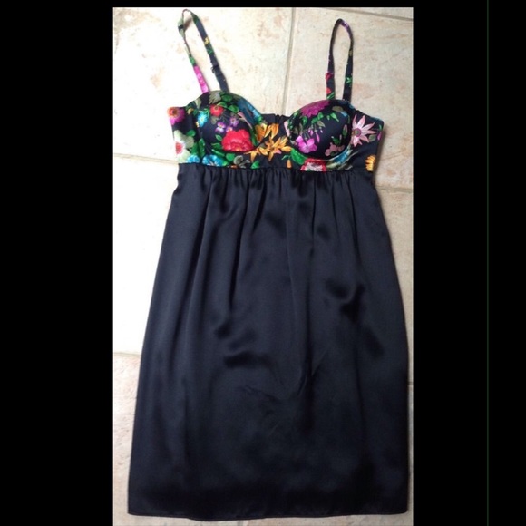 Single Floral Black Silk Party Dress Size Small