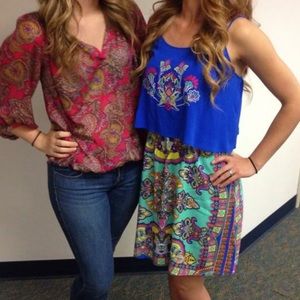 Blue and colored patterned dress