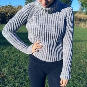 Cropped Grey Turtleneck Sweater