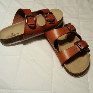 Brown American Eagle slip on sandals size 8