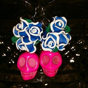 Day of the Dead Skull & Flower Earrings