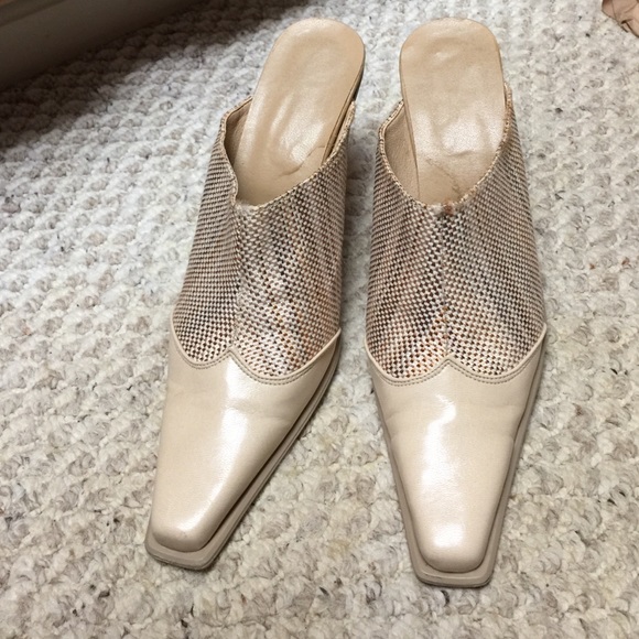 European Light Cream Tweed Mules - Great Shape