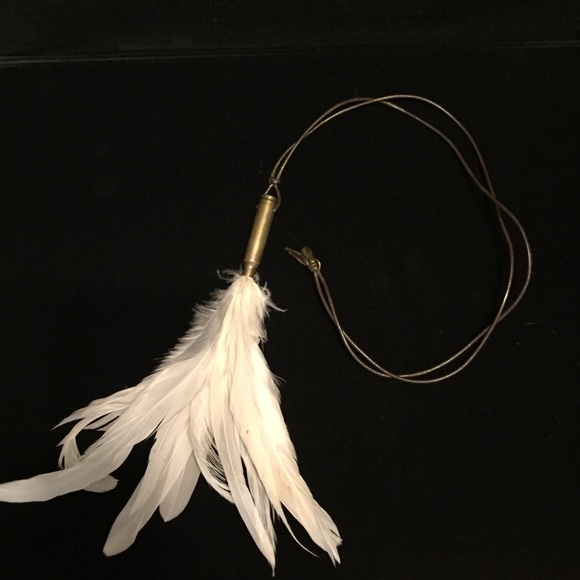 Edgy & Boho Leather Necklace w/Bullet & Feathers
