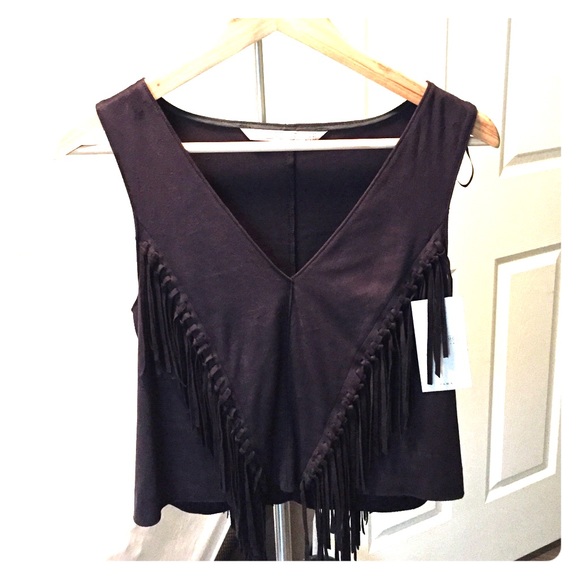 Zara Fringe and Suede black tank top. XS