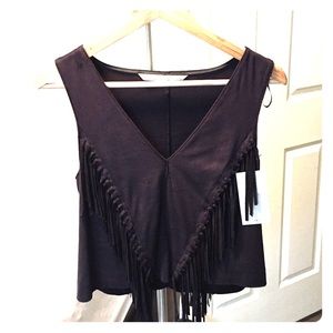Zara Fringe and Suede black tank top. XS