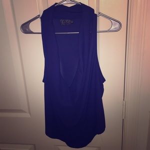 Sleeveless navy blue cowl/draped top