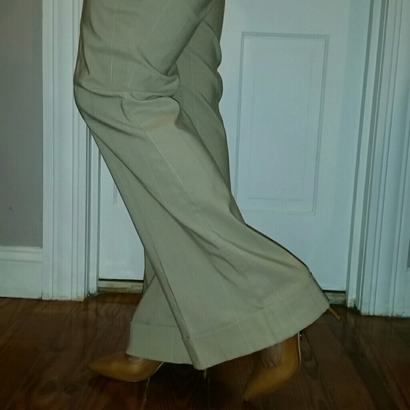 Beige pinstripe slack pants flare leg - Picture 1 of 3