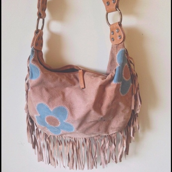 Vintage leather fringe daisy bag