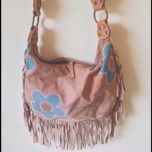 Vintage leather fringe daisy bag