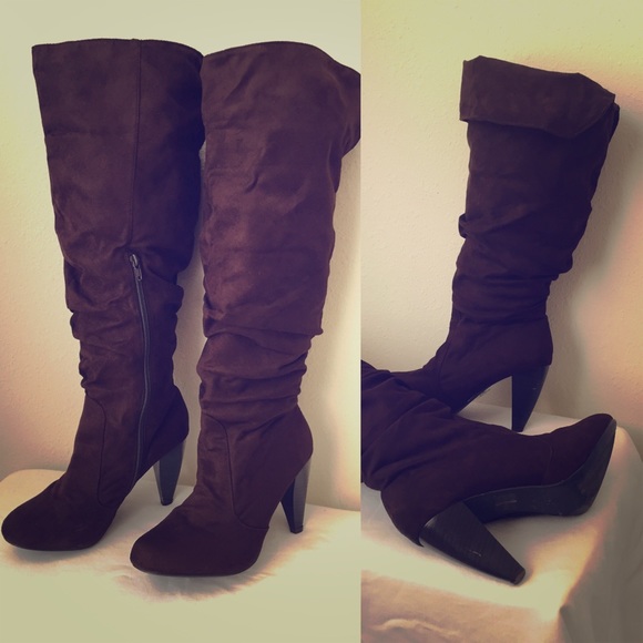 Brown knee height boots