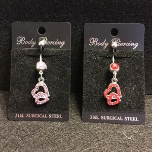 2 Pink & Red Hearts Navel Belly Rings Bundle