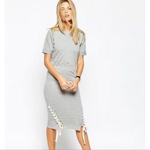 ASOS sweat midi dress with lace up details
