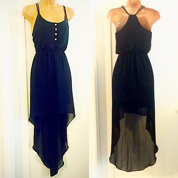 Dresses & Skirts - BLACK BUTTONED HIGH LOW CHIFFON DRESS