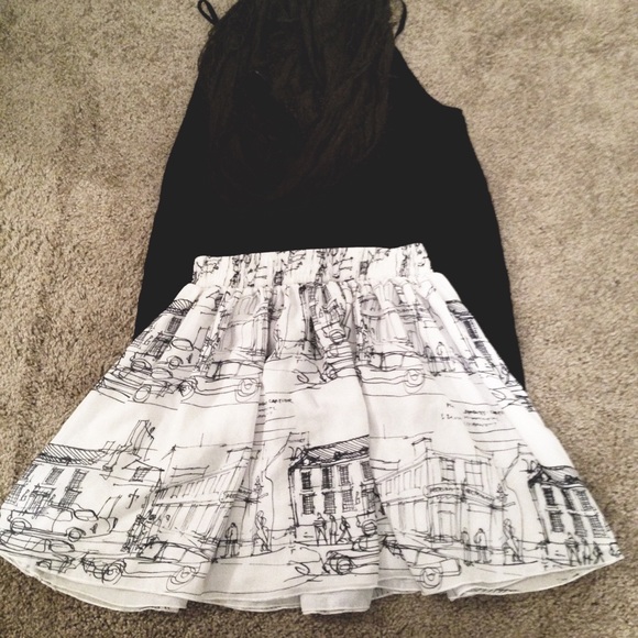 Illustrated white american apparel chiffon skirt