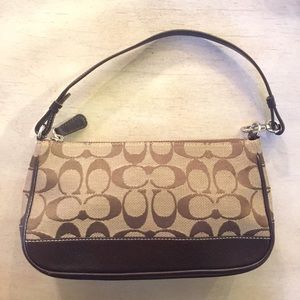 Authentic Monogram Coach Brown Leather Shoulder Bag