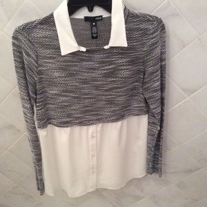 Aqua Two-fer Knit/Woven Shirt