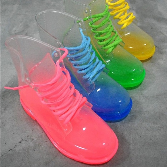 90's Grunge Pink Combat Boots Clear