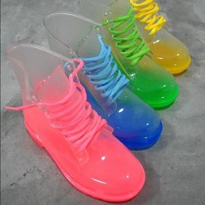 90's Grunge Pink Combat Boots Clear