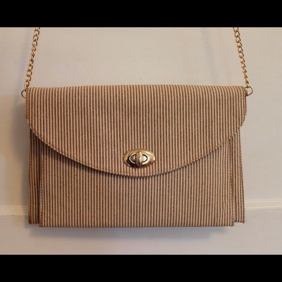 Cork / White Striped Oversized Clutch + Crossbody