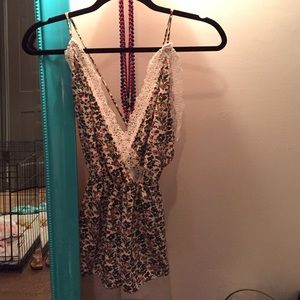 Floral romper with lace detailing